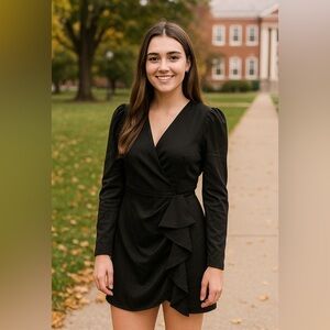 Elegant Black Mini Long sleeve Dress size Large NWT